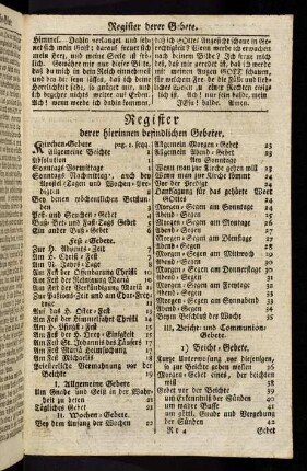 72a-72b, Register derer hierinnen befindlichen Gebeter.
