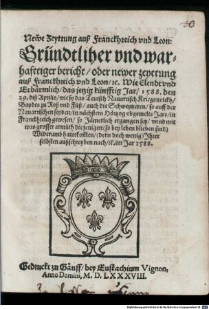 Newe Zeitung aus Franckreich und Leon
