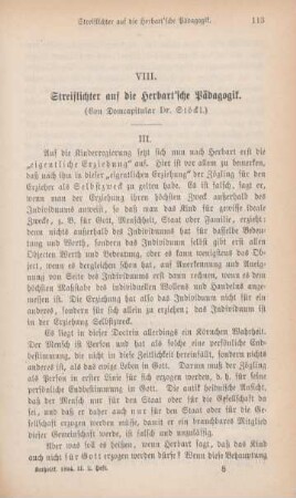 113-125 Streiflichter auf die Herbart'sche Pädagogik : II.