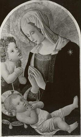 Maria in Halbfigur, das Christuskind anbetend, mit dem Johannesknaben