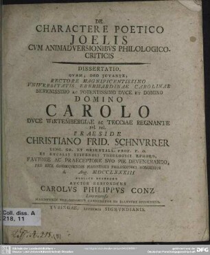 De Charactere Poetico Ioelis Cum Animadversionibus Philologico-Criticis : Dissertatio