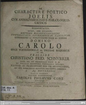 De Charactere Poetico Ioelis Cum Animadversionibus Philologico-Criticis : Dissertatio