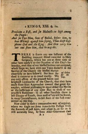 A sermon preach'd Before the Right Honourable the lord-mayor, the Aldermen and Citizens of London, at the Cathedral-Church of St. Paul : On Mond. the 30th of Jan. 1709/10 ; Being the Anniversary Fast for the Martyrdom of King Charles the First