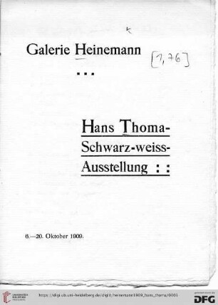 Hans Thoma-Schwarz-weiss-Ausstellung : 6.-20. Oktober 1909