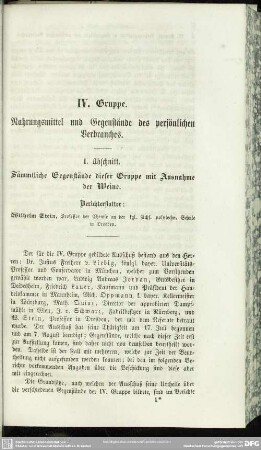 IV. Gruppe. Nahrungsmittel und Gegenstände des persönlichen Verbrauches