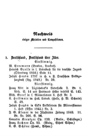 Nachweis einiger Melodien und Compositionen