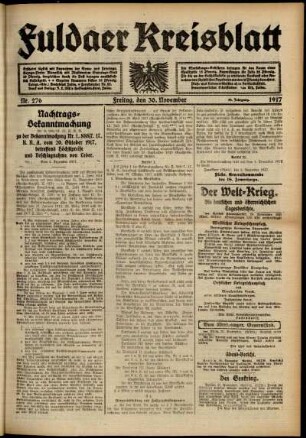 Ausgabe vom Freitag, den 30. November 1917.
