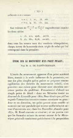 Étude sur le mouvement d´un point pesant.