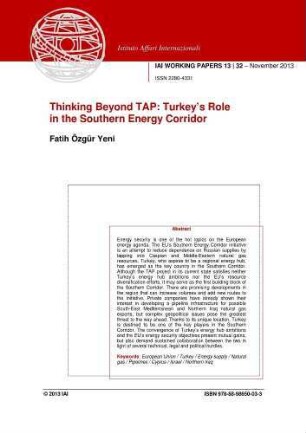 Thinking beyond TAP : Turkey's role in the Southern energy corridor