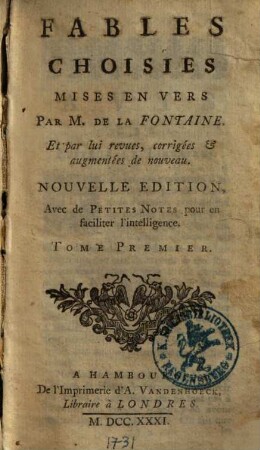 Fables choisies : mises en vers, 1