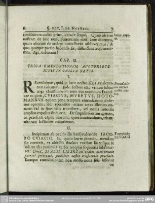 Cap. II. Triga Emendationum Auctoribus Ictis In Gallia Natis