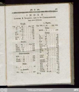 Index Locorum S. Scripturae, quae in his Commentariorum libris citata illustrantur.