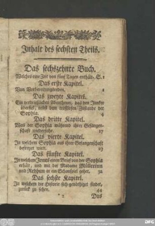 Inhalt des sechsten Theils.