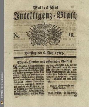 No. 18, Dienstag den 6. May 1783