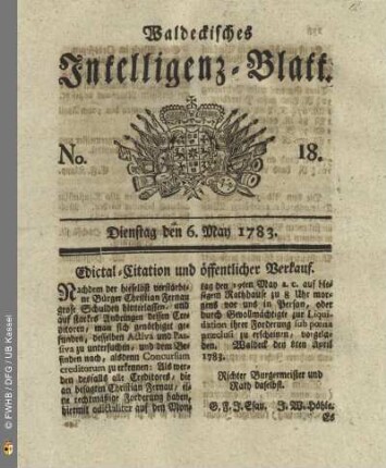 No. 18, Dienstag den 6. May 1783