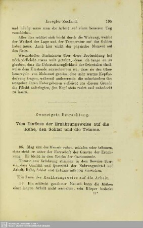 Zwanzigste Betrachtung. Vom Einfluss der Ernährungsweise auf die Ruhe, den Schlaf und die Träume