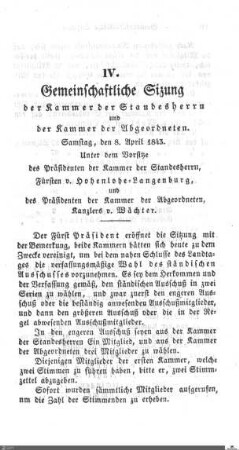 Gemeinschaftliche Sitzung, Stuttgart, 8.4.1843