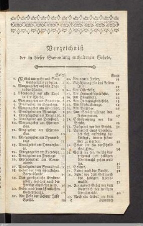 Verzeichniß der in dieser Sammlung enthaltenen Gebete.