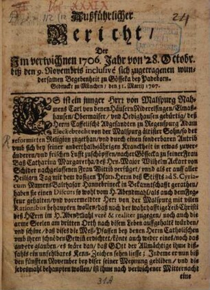 Ausführlicher Bericht der im verwichenen 1706. Jahr ... sich zugetragenen wundersamen Begebenheit zu Gösseka bey Paderborn