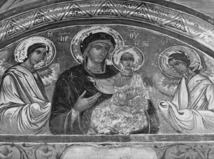 Maria mit Christuskind, flankiert von Erzengeln