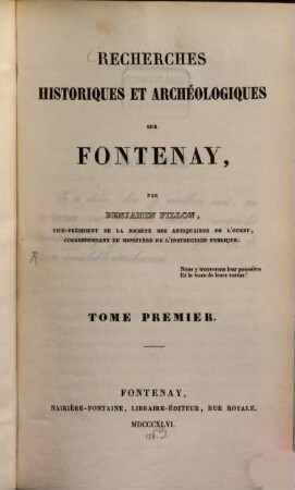 Recherches historiques et archéologiques sur Fontenay, 1