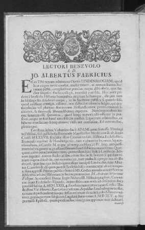 LECTORI BENEVOLO S. D. JO. ALBERTUS FABRICIUS.