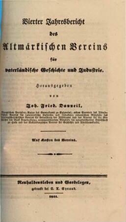 Jahresbericht des Altmärkischen Vereins für Vaterländische Geschichte und Industrie. 4. 1841