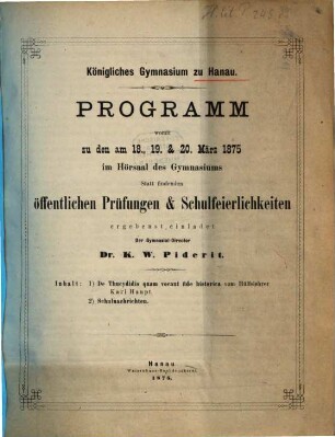 Programm : womit zu der ... stattfindenden Schlußfeier ergebenst einladet. 1874/75