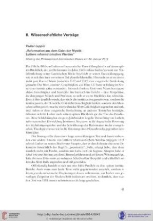 Reformation aus dem Geist der Mystik: Luthers reformatorisches Werden : Sitzung der Philosophisch-historischen Klasse am 24. Januar 2014