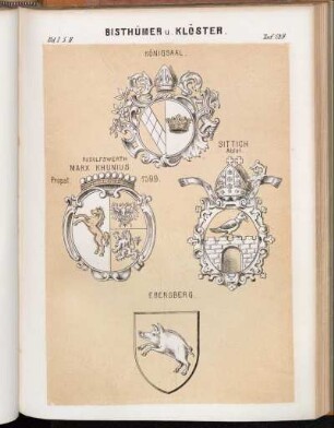 Taf. 129. Königsaal. - Rudolfswerth Marx Khunius Propst. 1599. - Sittich Abtei. - Ebersberg.