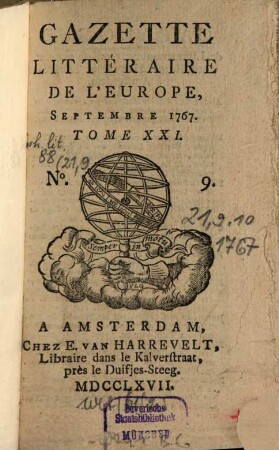 Gazette littéraire de l'Europe. 21. 1767, 9 - 10 (Sept. und Okt.)