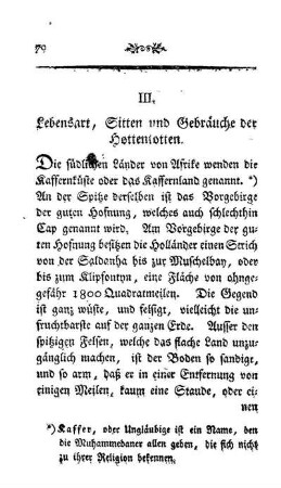 III. Lebensart, Sitten und Gebräuche der Hottentotten.