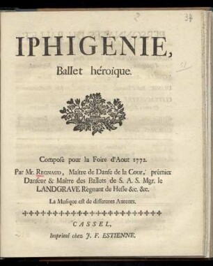 Iphigenie, ballet héroique : composé pour la foire d'aout 1772