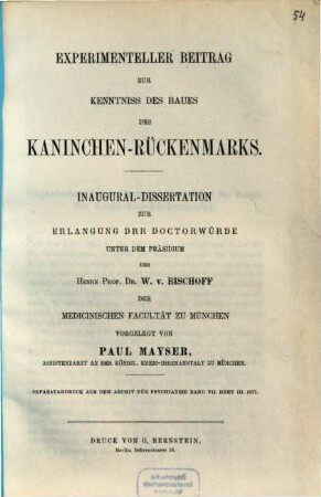 Experimenteller Beitrag zur Kenntniss des Baues des Kaninchen-Rückenmarks