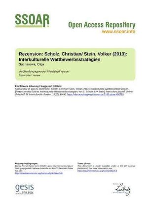 Rezension: Scholz, Christian/ Stein, Volker (2013): Interkulturelle Wettbewerbsstrategien