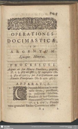In Argentum Eiusque Mineras [Processus I-XIX]