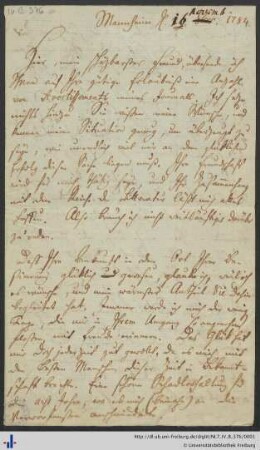 Nachlass J. G. Jacobi (NL 7/IV B 376) : Brief von Friedrich Schiller an Johann Georg Jacobi