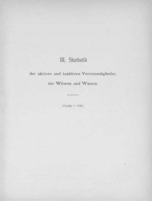 III. Statistik der aktiven und inaktiven Vereinsmitglieder, der Witwen und Waisen