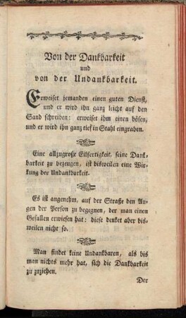 Von der Dankbarkeit und von der Undankbarkeit.
