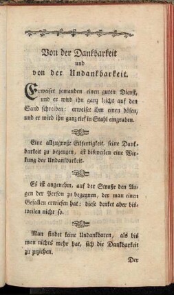 Von der Dankbarkeit und von der Undankbarkeit.