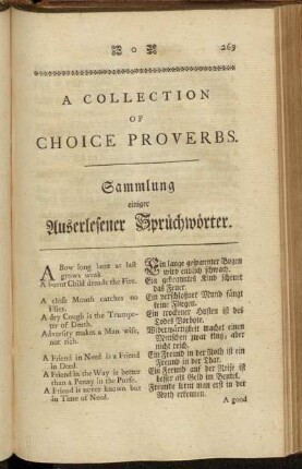 A Collection of Choice Proverbs. = Sammlung einiger Auserlesener Sprüchwörter.