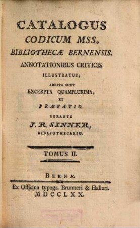 Catalogus Codicum mss. Bibliothecae Bernensis, 2