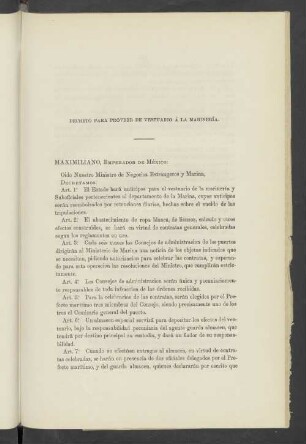 Decreto Para Proveer De Vestuario Á La Marinería