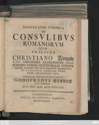 Dissertatio Ivridica De Consvlibvs Romanorvm
