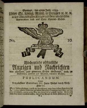 No. 30. Montags, den 27ten Julii, 1750.