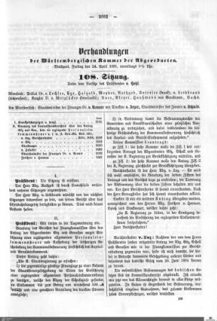 108. Sitzung, Stuttgart, 24.4.1891
