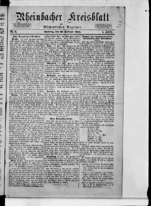Rheinbacher Kreisblatt und wöchentlicher Anzeiger für die Bürgermeistereien Rheinbach, Adendorf, Kuchenheim, Münstereifel, Ollheim
