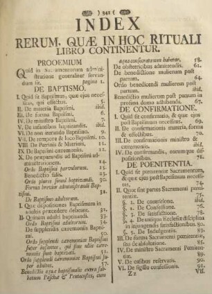 Index rerum, quæ in hoc rituali libro continentur.