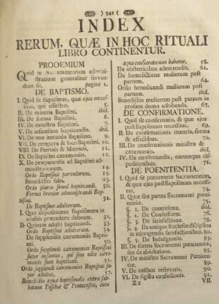 Index rerum, quæ in hoc rituali libro continentur.