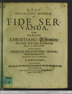 Dissertatio moralis, de fide servanda